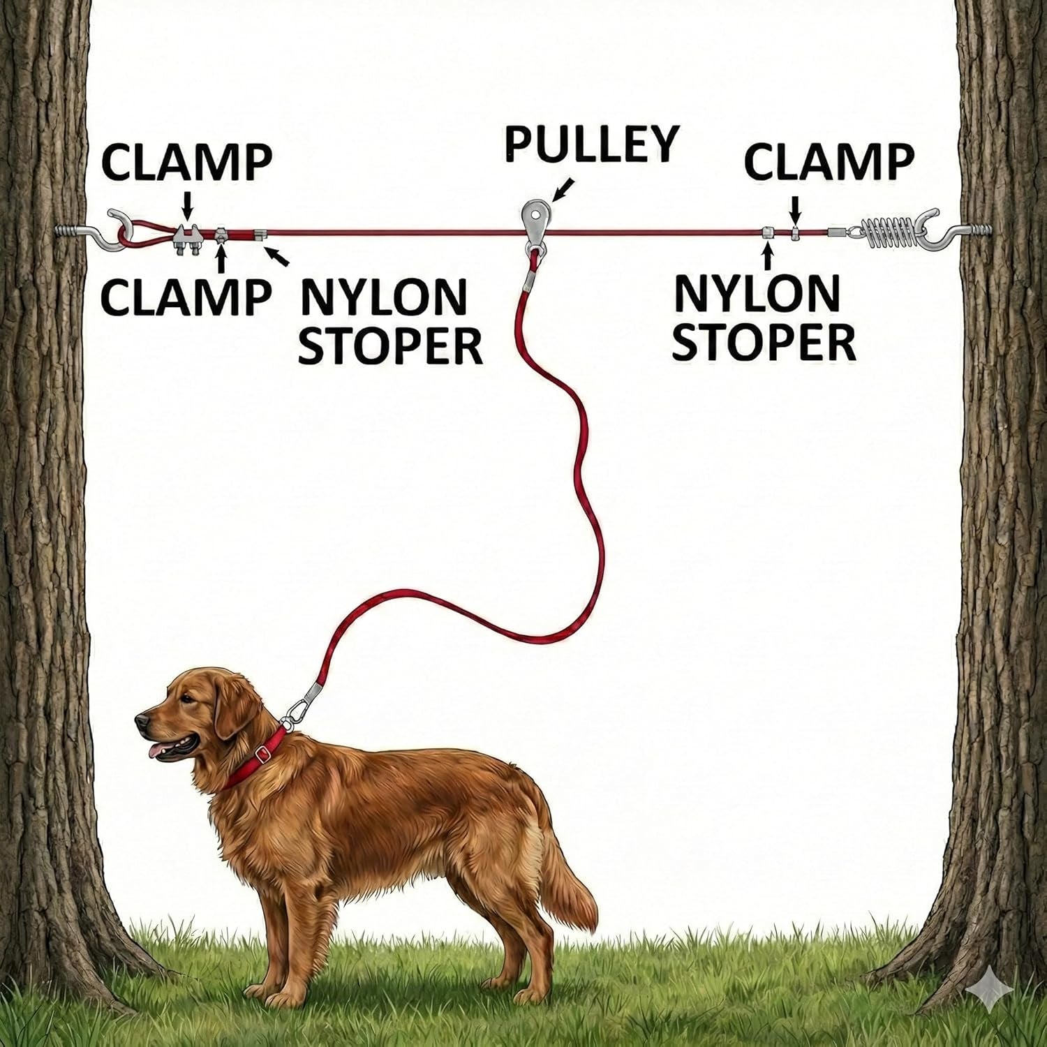 Pet Tie Out Cable for Dogs up to 90/125/ 250 Pounds, 25/30 Feet (125Lbs/ 60Ft/ Trolley)