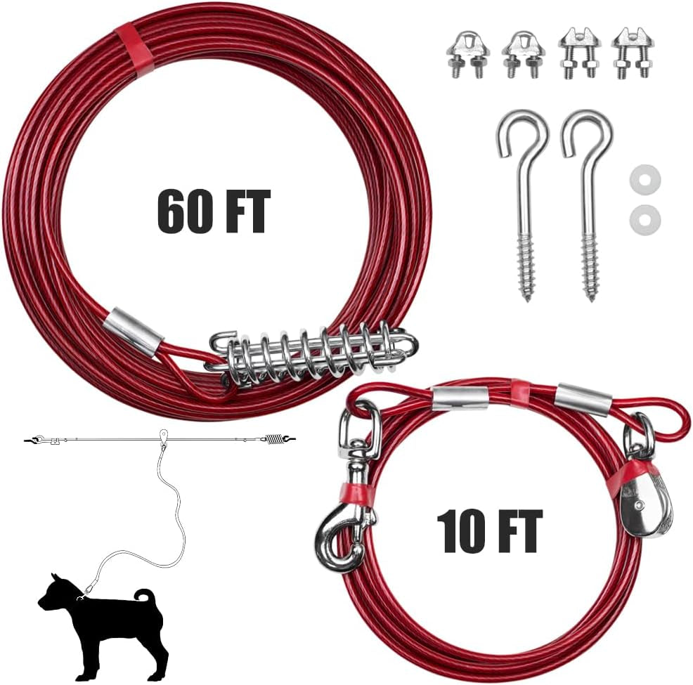 Pet Tie Out Cable for Dogs up to 90/125/ 250 Pounds, 25/30 Feet (125Lbs/ 60Ft/ Trolley)